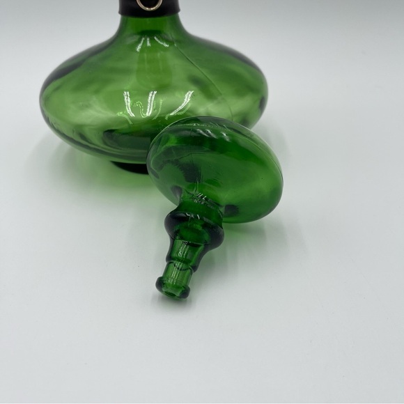 Vintage Green Glass Decanter Leather Lion Head Wrap MCM *READ* - Picture 11 of 11